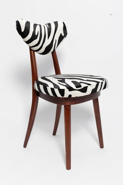 Set of Twelve Mid-Century Zebra Black and White Heart Chairs, Poland, 1960s