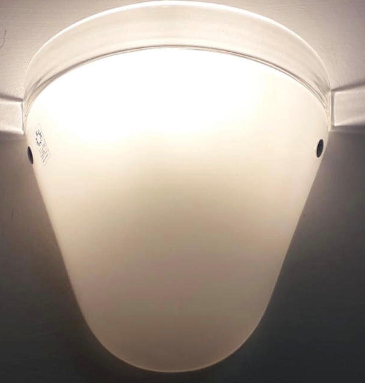 Set of Twelve Milky White Murano Glass Sconces by Leucos. Italy, 1960's. For Sale 1