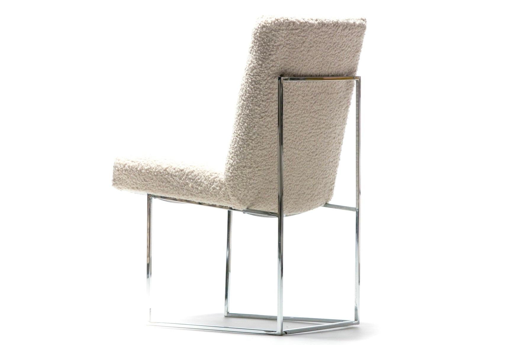 Set of Twelve Milo Baughman for Thayer Coggin Dining Chairs in Lux Ivory Bouclé For Sale 9