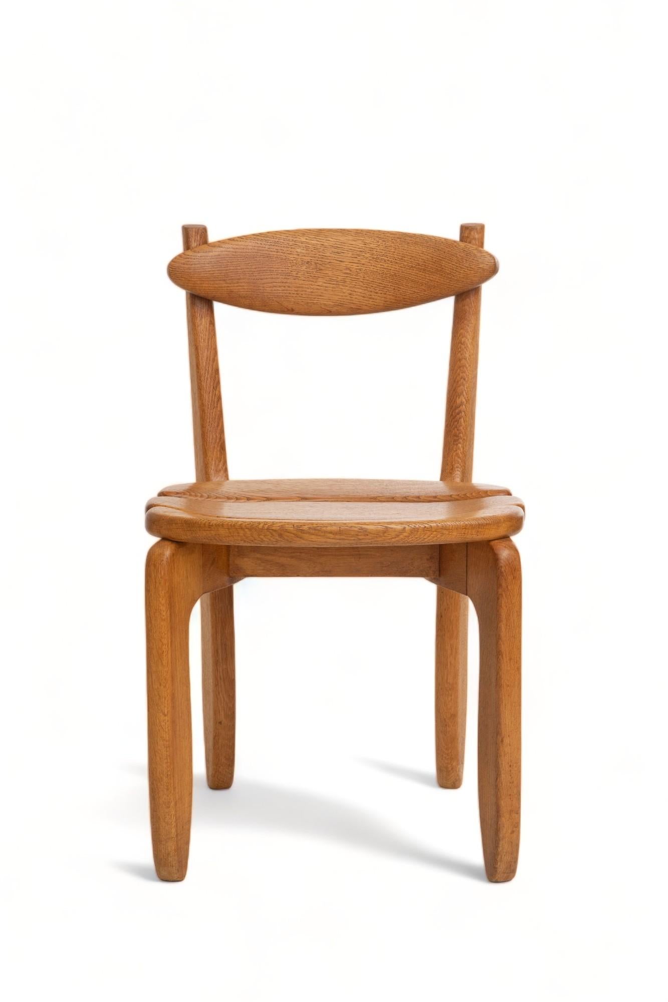 Set of Twelve Minimalist Organic Modern Oak Dining Chairs, Guillerme et Chambron For Sale 6