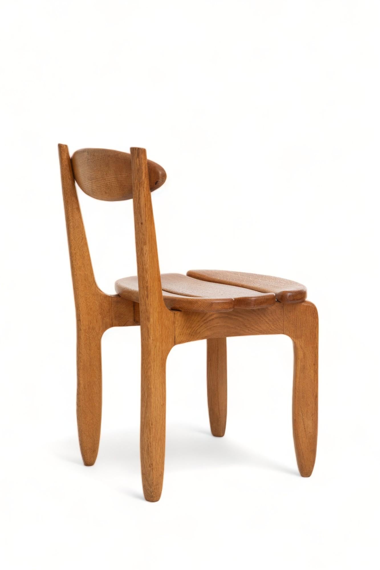 Set of Twelve Minimalist Organic Modern Oak Dining Chairs, Guillerme et Chambron For Sale 8