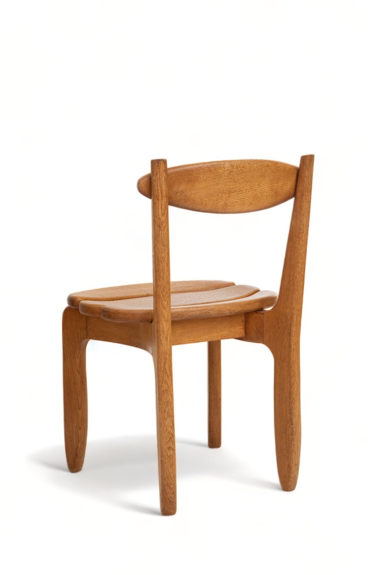 Set of Twelve Minimalist Organic Modern Oak Dining Chairs, Guillerme et Chambron For Sale 9