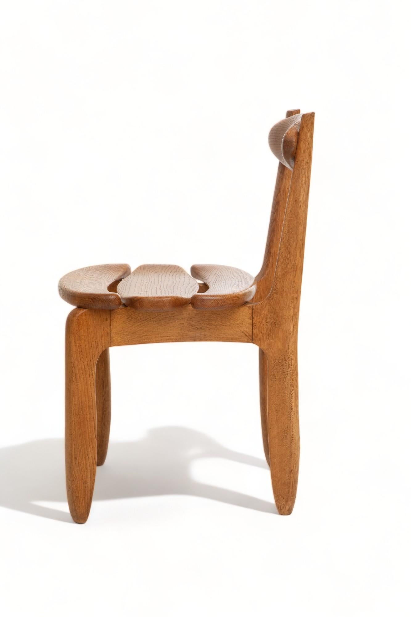 Set of Twelve Minimalist Organic Modern Oak Dining Chairs, Guillerme et Chambron For Sale 10