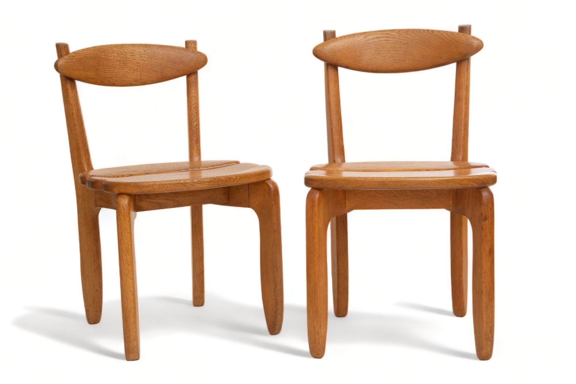 Set of Twelve Minimalist Organic Modern Oak Dining Chairs, Guillerme et Chambron For Sale 11