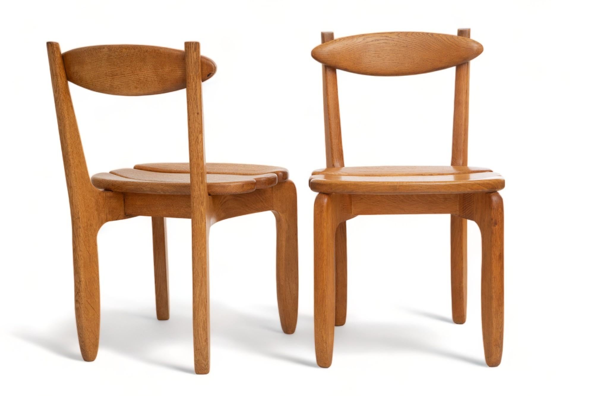 Set of Twelve Minimalist Organic Modern Oak Dining Chairs, Guillerme et Chambron For Sale 12