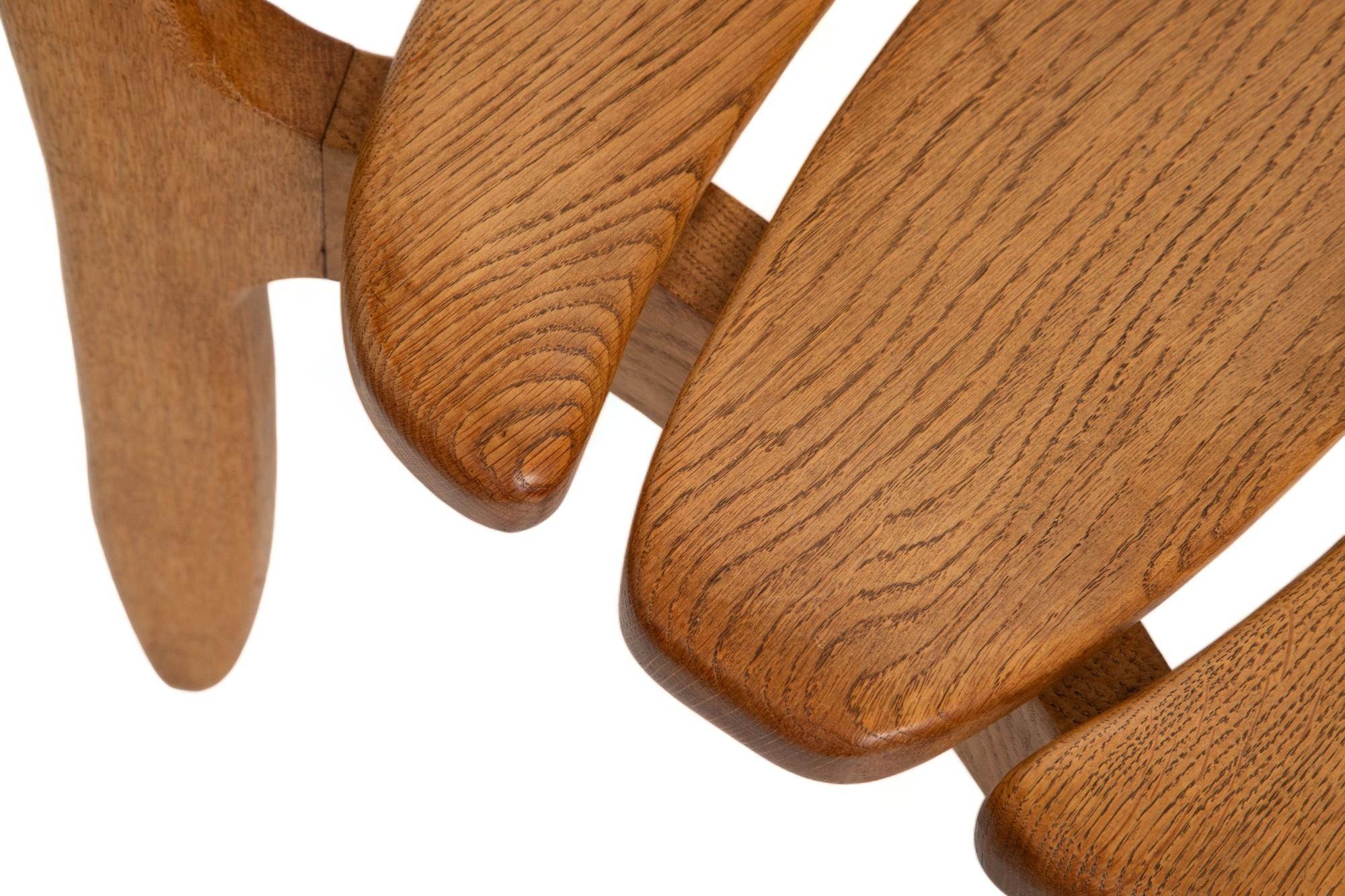 Set of Twelve Minimalist Organic Modern Oak Dining Chairs, Guillerme et Chambron For Sale 13