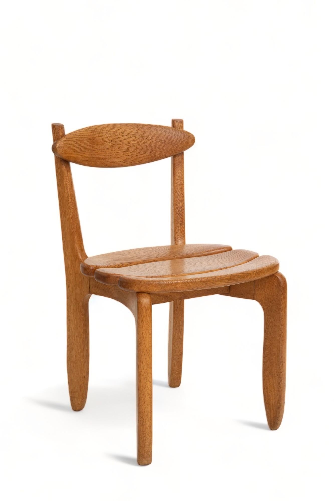 Set of Twelve Minimalist Organic Modern Oak Dining Chairs, Guillerme et Chambron For Sale 4
