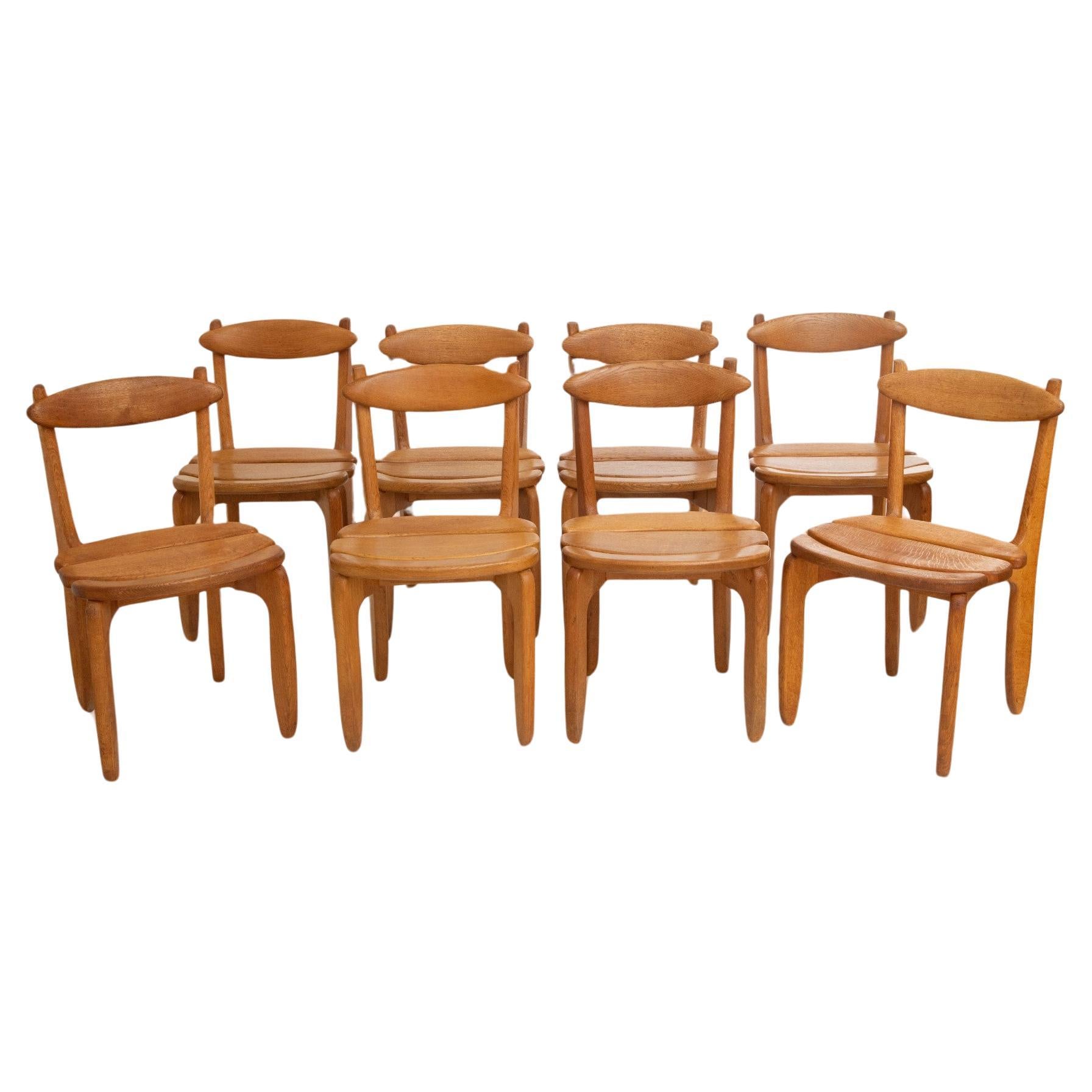 Set of Twelve Minimalist Organic Modern Oak Dining Chairs, Guillerme et Chambron