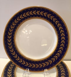 Set of Twelve Minton Tiffany & Co. Cobalt Blue & Gold Gilt Service/Dinner Plates