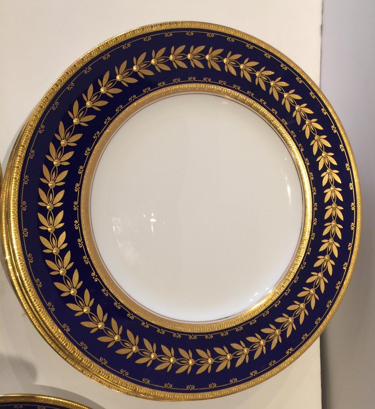 Set of Twelve Minton Tiffany and Co. Cobalt Blue and Gold Gilt Service