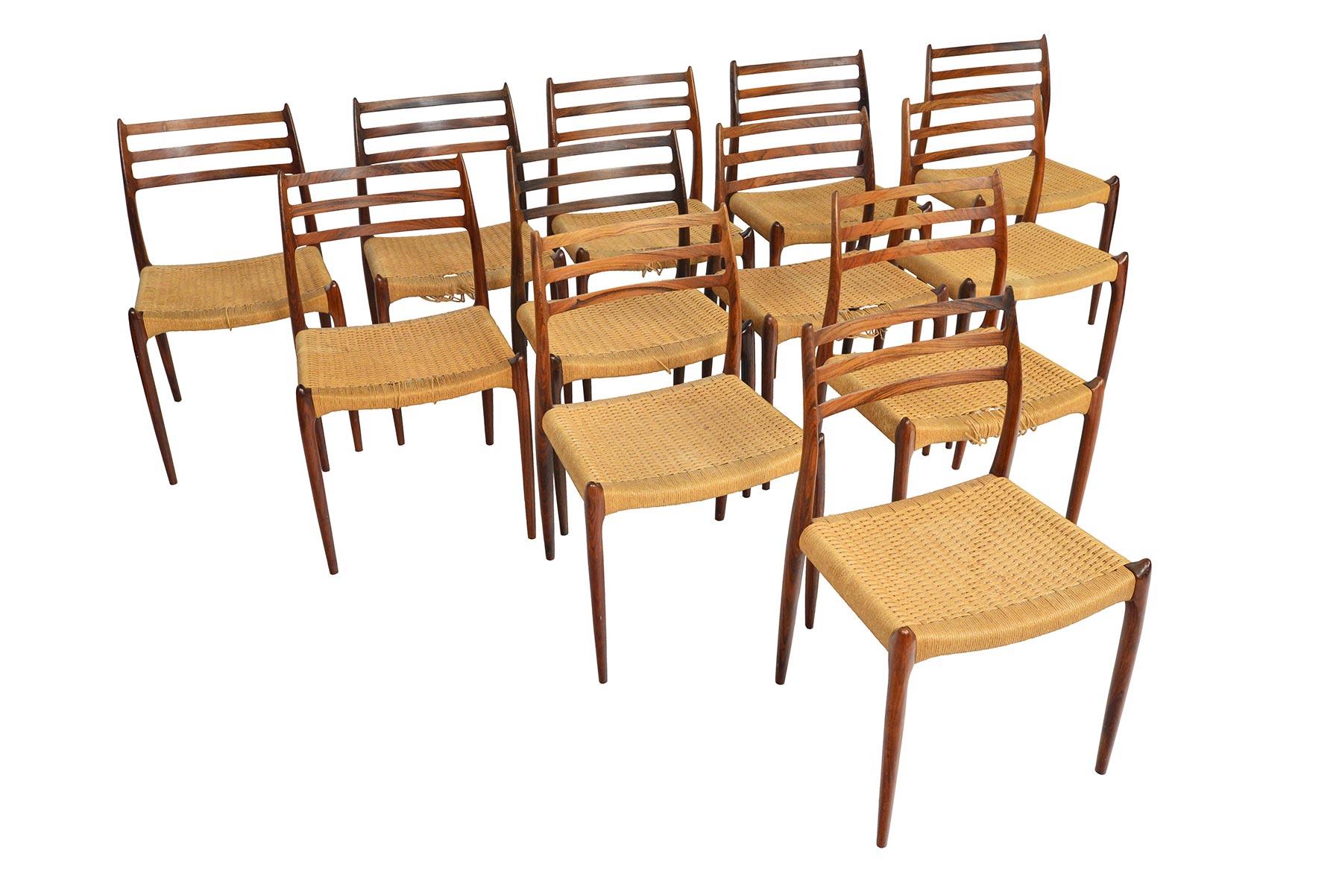 Mid-Century Modern Set of Twelve Model 78 Niels Otto Moller Danish Dining Chairs in Rosewood