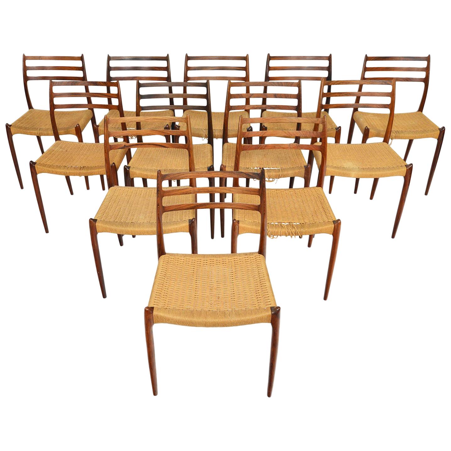 Set of Twelve Model 78 Niels Otto Moller Danish Dining Chairs in Rosewood