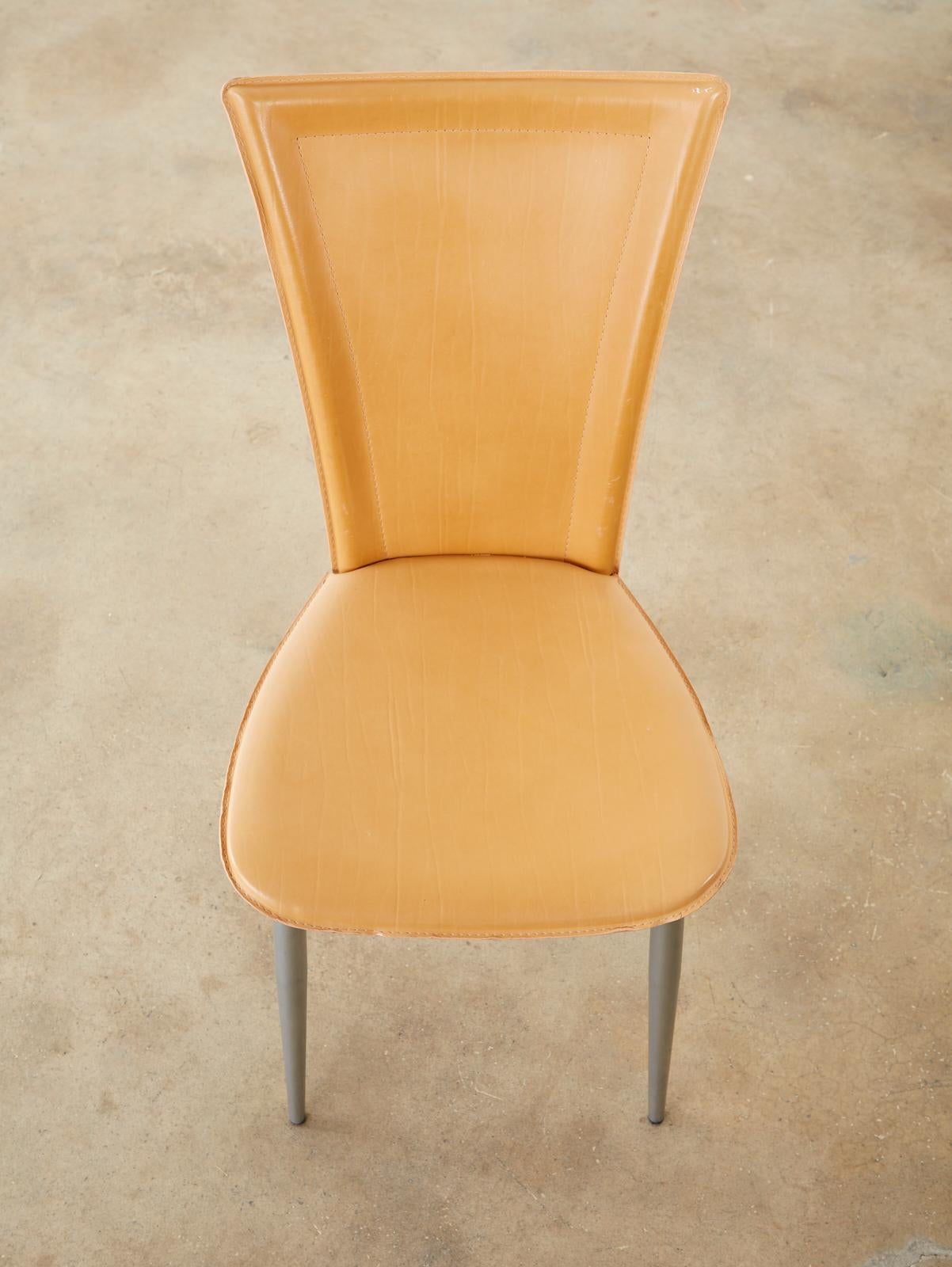 Set of Twelve Modern Italian Leather Wrapped Dining Chairs at 1stDibs
