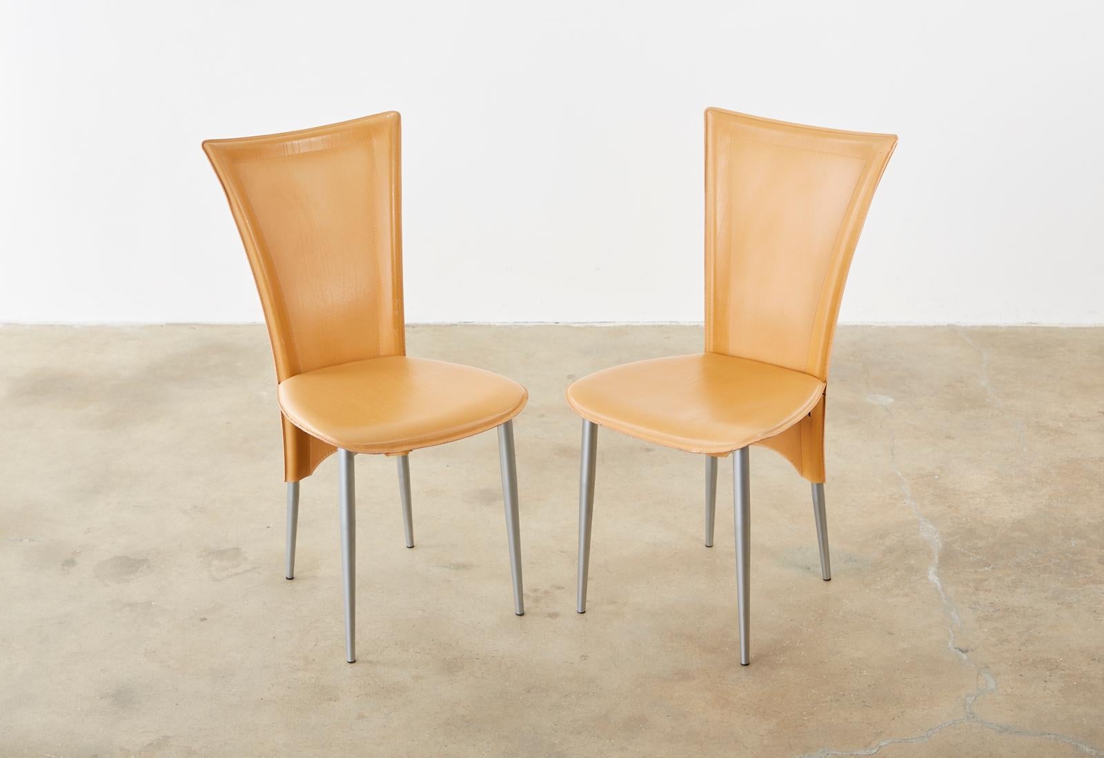Set of Twelve Modern Italian Leather Wrapped Dining Chairs In Good Condition In Rio Vista, CA