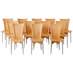 Set of Twelve Modern Italian Leather Wrapped Dining Chairs