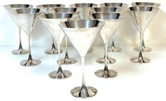 Set of Twelve Modernist .900 Silver Martini Goblets by Silvam, Circa 1990