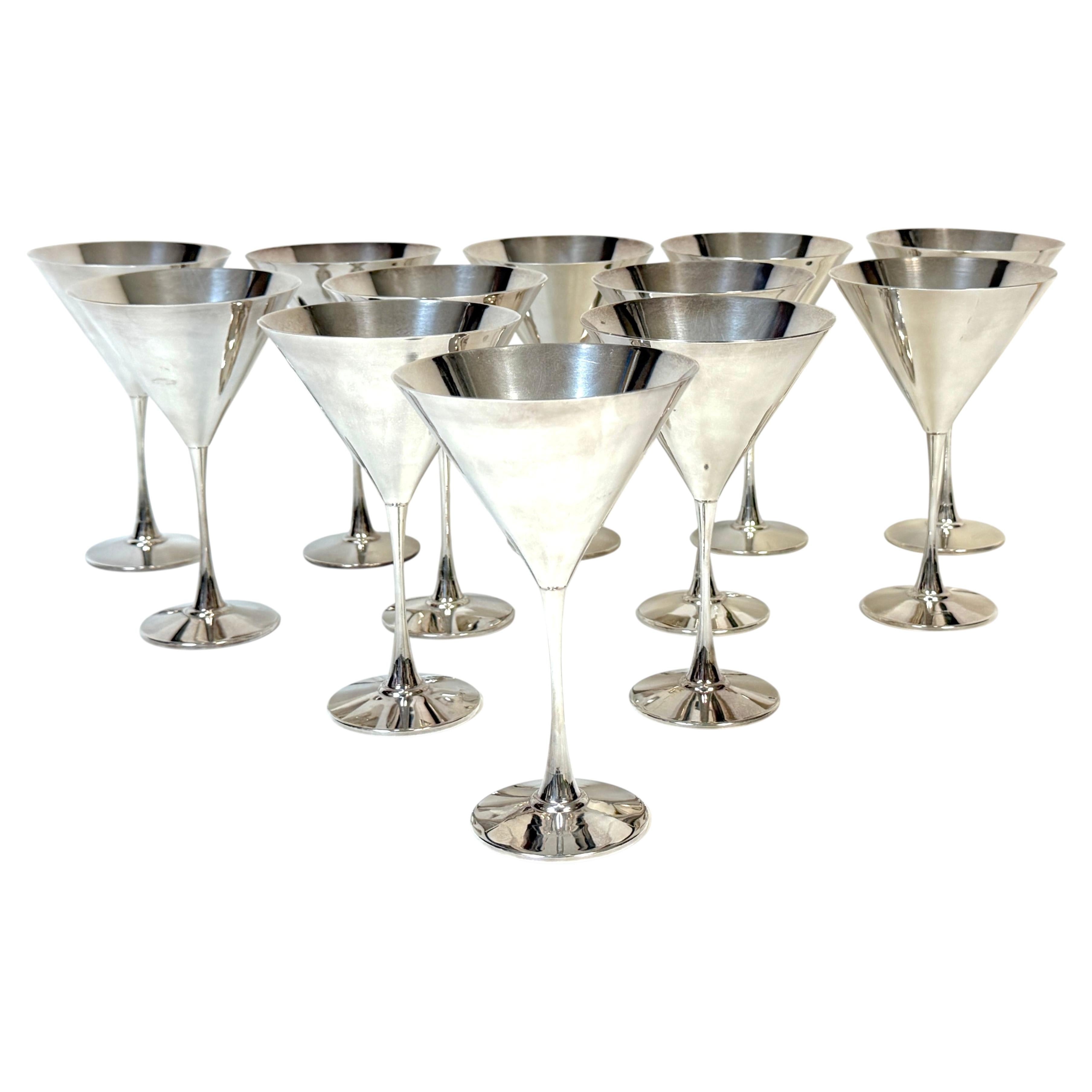 Set of Twelve Modernist .900 Silver Martini Goblets by Silvam, Circa 1990