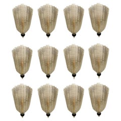 Set of Twelve Murano Glass Wall Sconces, Art Deco Style, in Stock