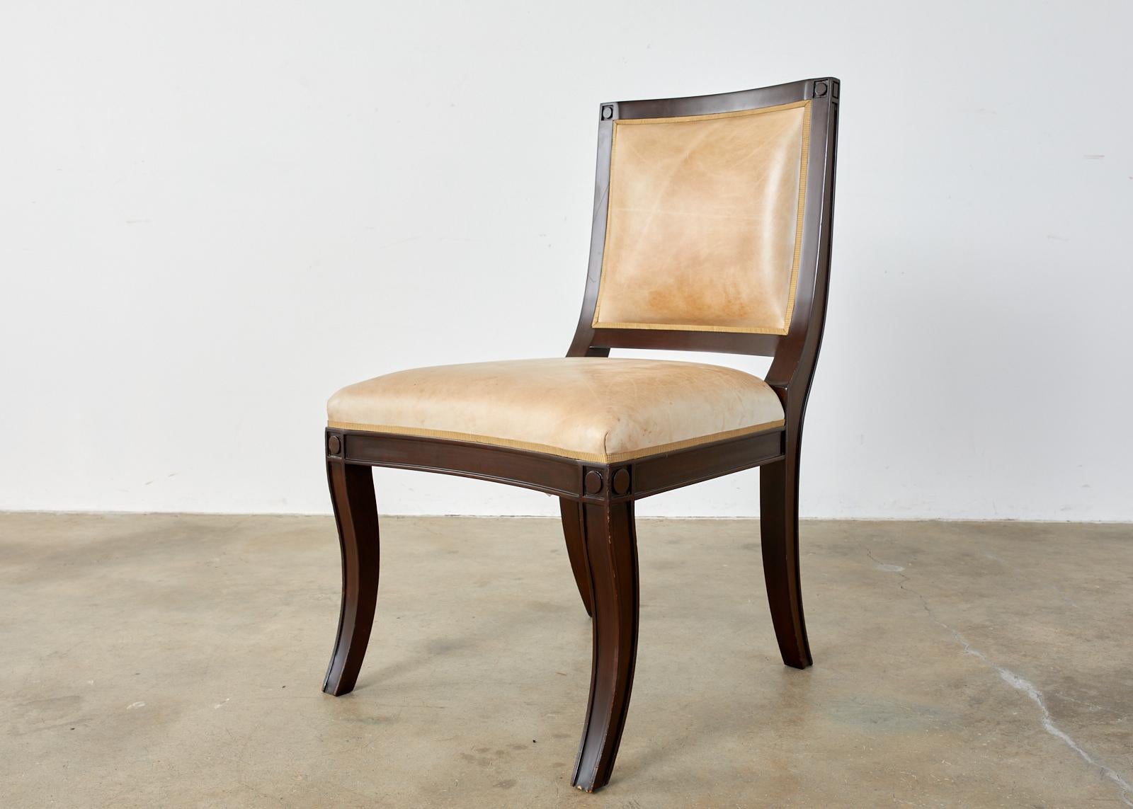 Neoclassical Set of Twelve Nancy Corzine Directoire Leather Dining Chairs