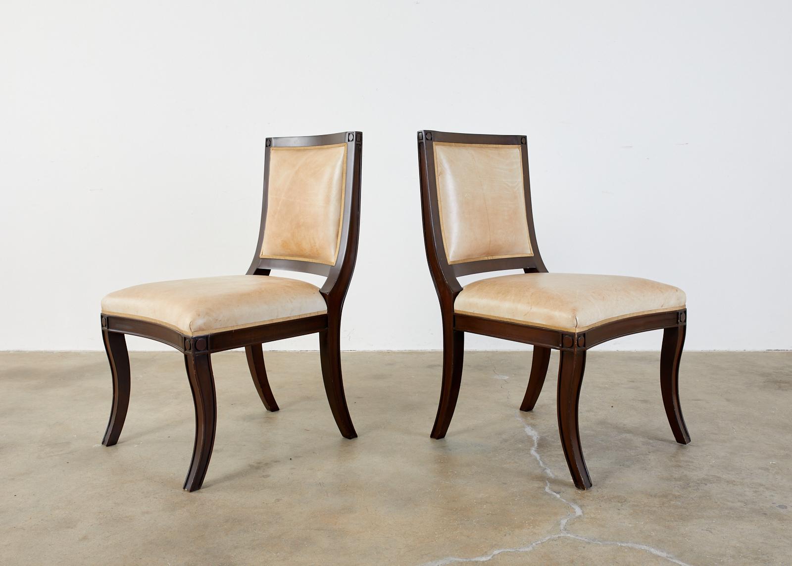 American Set of Twelve Nancy Corzine Directoire Leather Dining Chairs