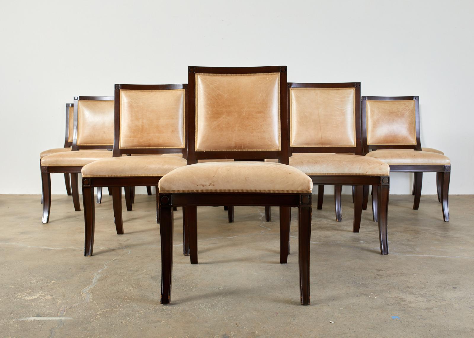 Contemporary Set of Twelve Nancy Corzine Directoire Leather Dining Chairs