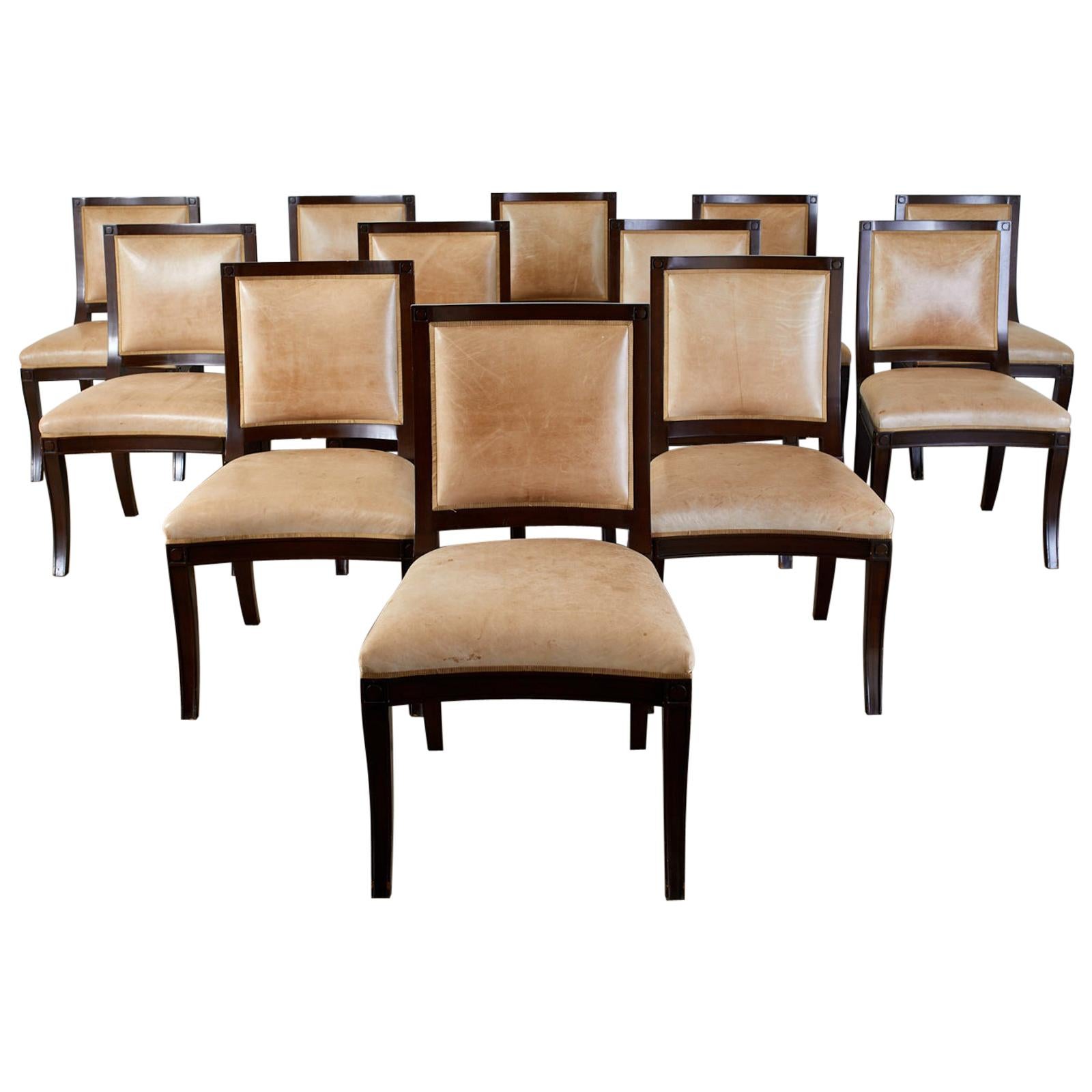 Set of Twelve Nancy Corzine Directoire Leather Dining Chairs