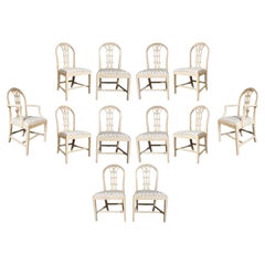 Set Of Twelve Neoclassic Style White Painted Dining Chairs