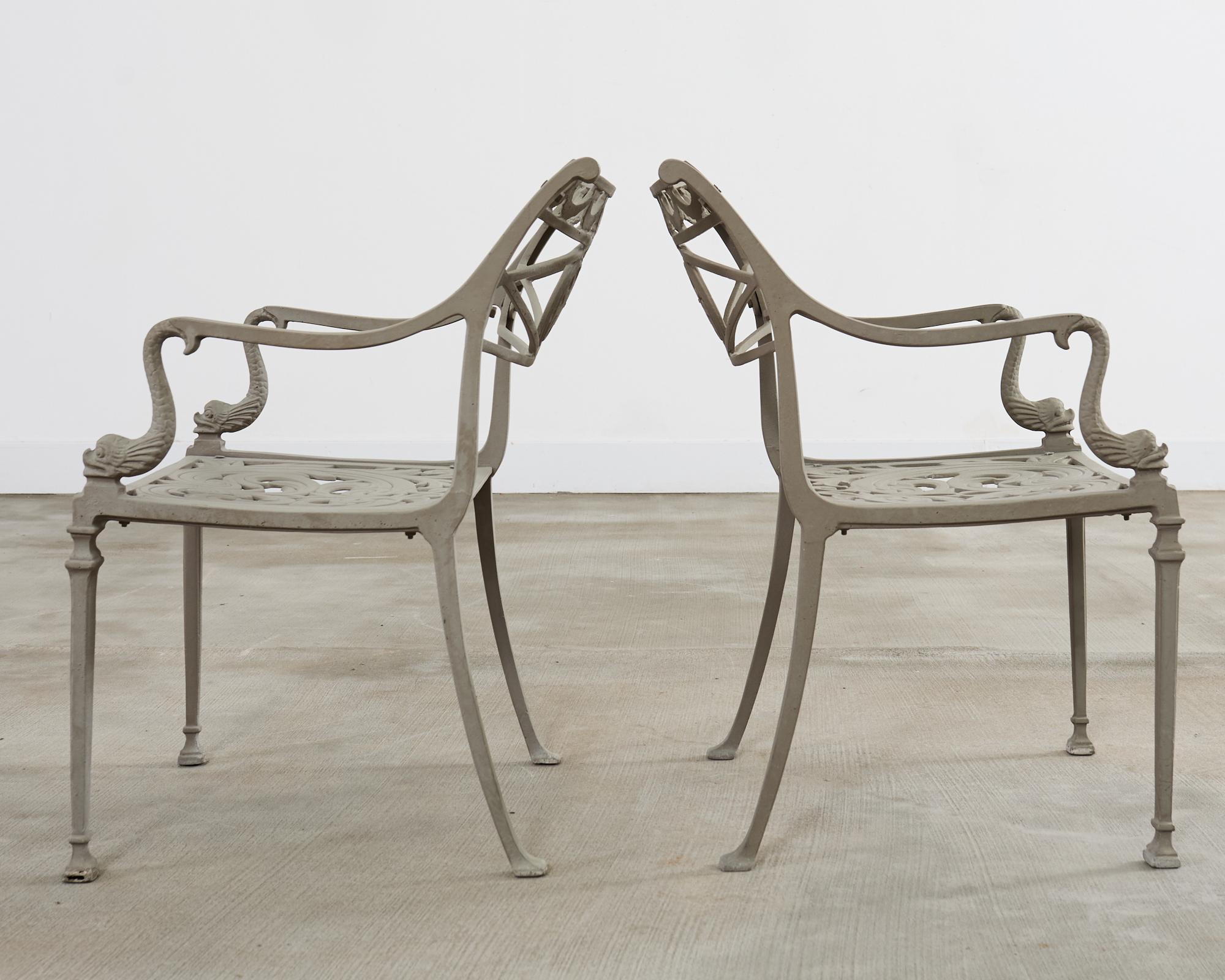 Set of Twelve Neoclassical Dolphin and Star Garden Dining Armchairs 4