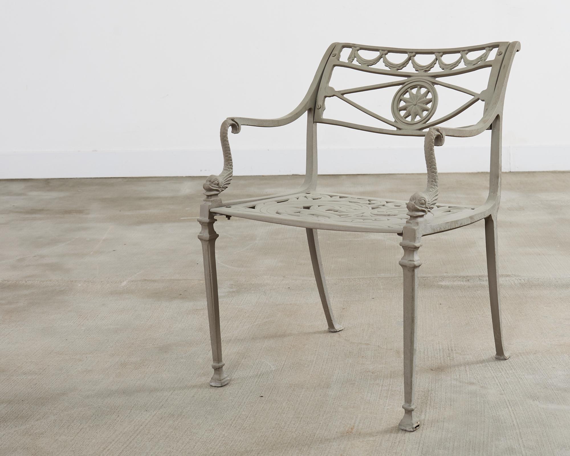 Set of Twelve Neoclassical Dolphin and Star Garden Dining Armchairs 6