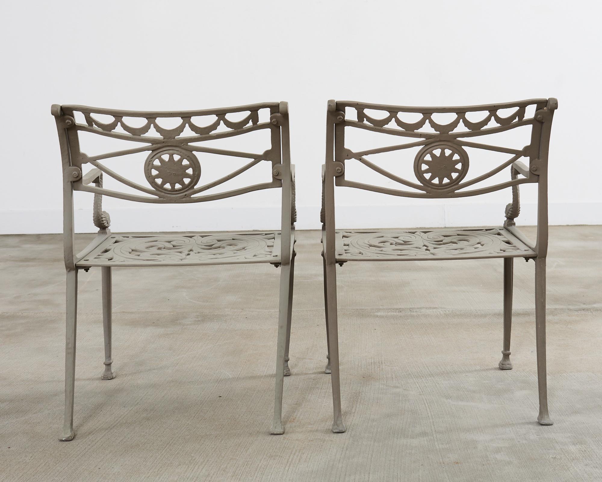 Set of Twelve Neoclassical Dolphin and Star Garden Dining Armchairs 13