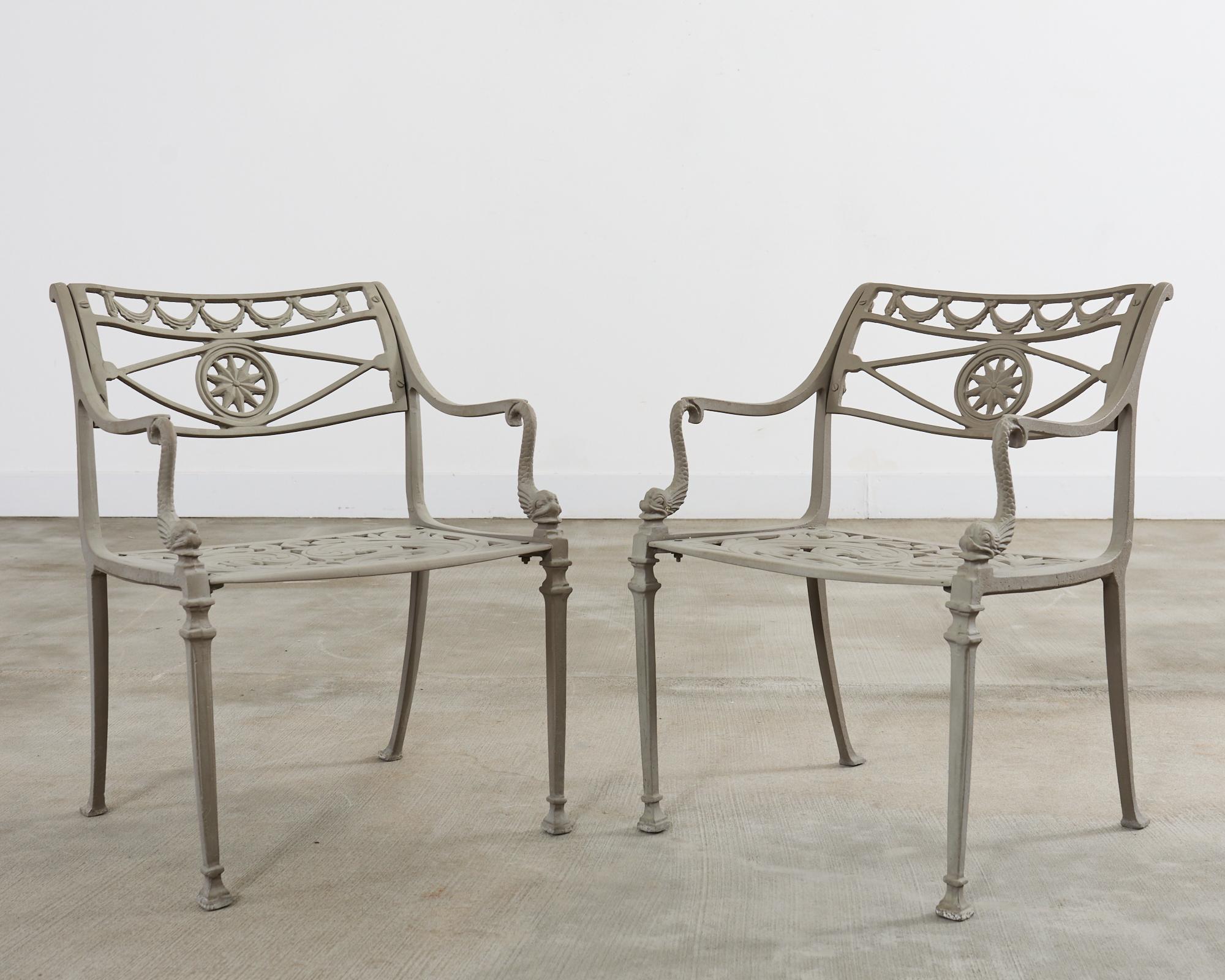20th Century Set of Twelve Neoclassical Dolphin and Star Garden Dining Armchairs