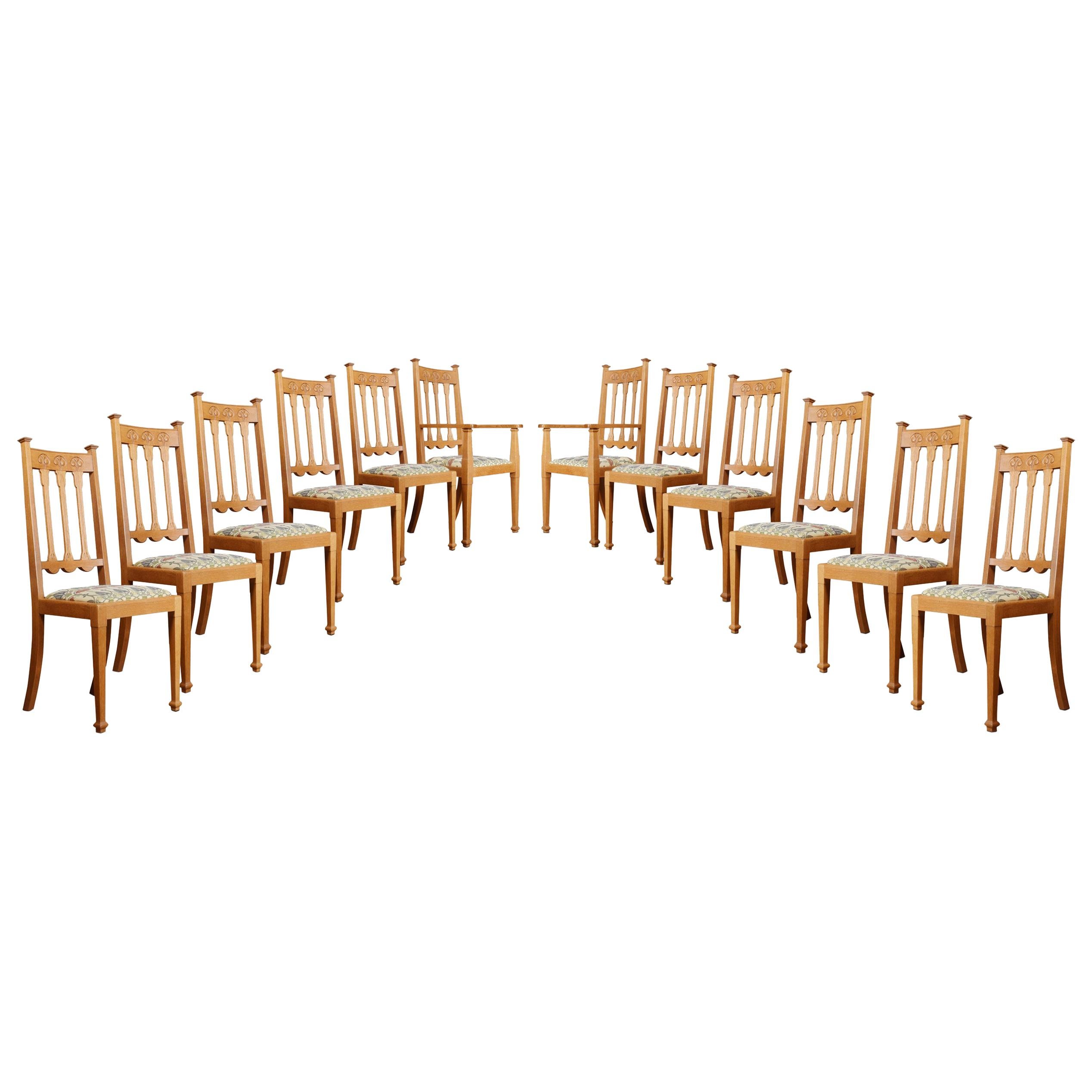 Set of Twelve Oak Arts and Crafts Dining Chairs