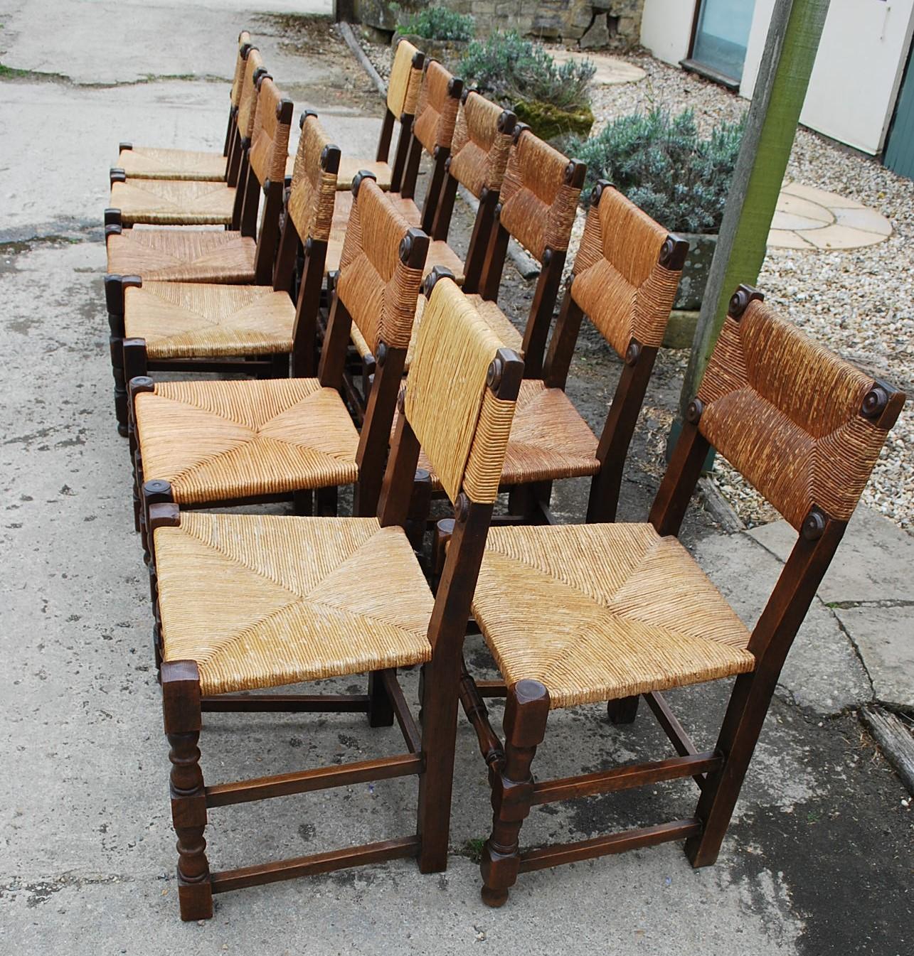 French Provincial Set of Twelve Oak French Country Kitchen Dining Chairs