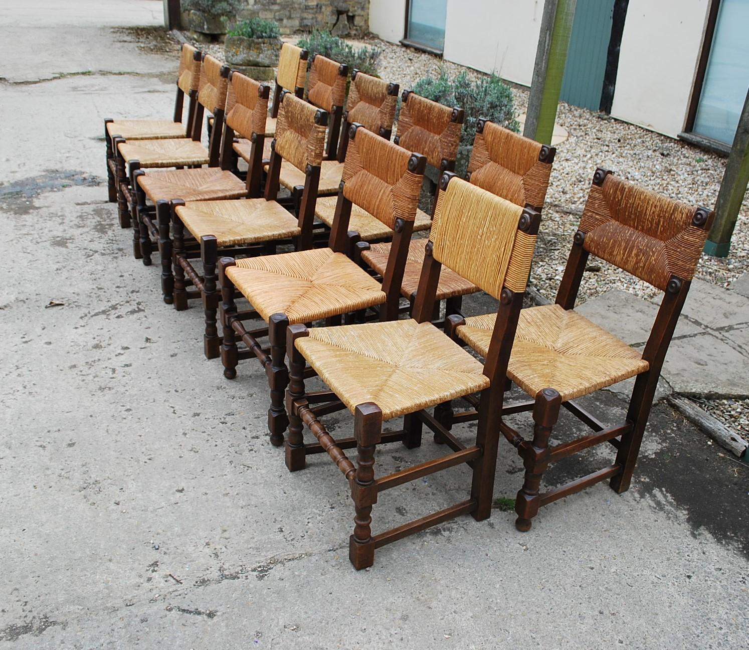 Set of Twelve Oak French Country Kitchen Dining Chairs In Fair Condition In Winchcombe, Gloucesteshire