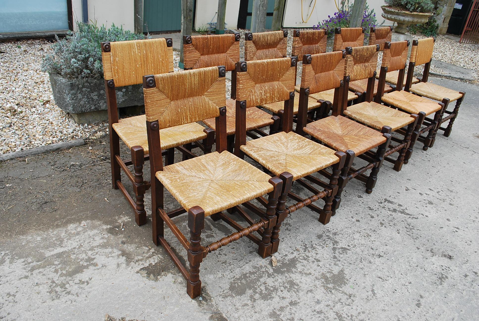 Early 20th Century Set of Twelve Oak French Country Kitchen Dining Chairs