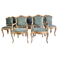 Set of Twelve Painted and Parcel-Gilt French Armchairs with Velvet Upholstery
