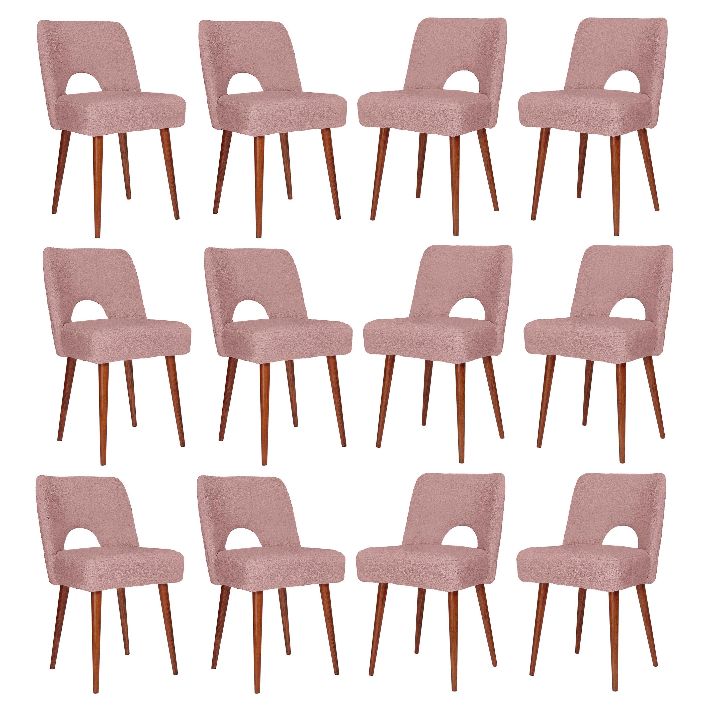 Ensemble de douze chaises Shell en bouclette rose, années 1960
