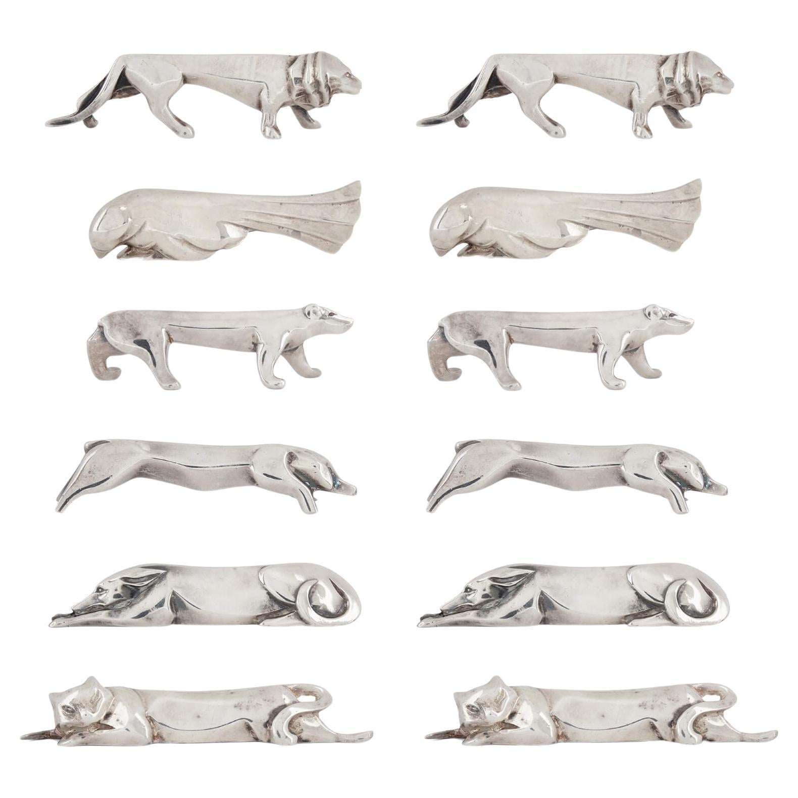 Set von zwölf versilberten Silber-Tiermesserstützen von Christofle