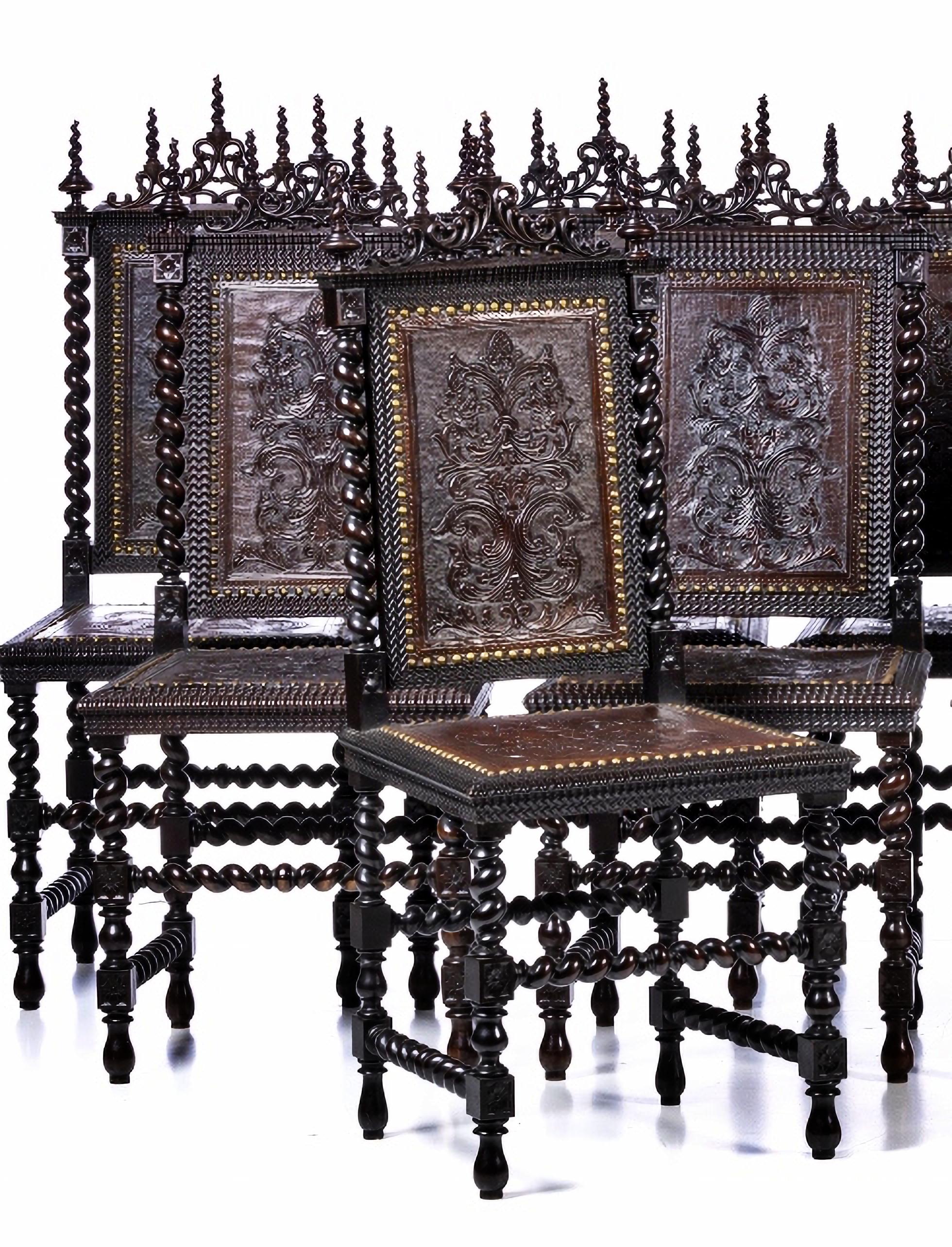 Portuguese SET OF TWELVE PORTUGUESE CHAIRS  19th Century in carved Rosewood Wood