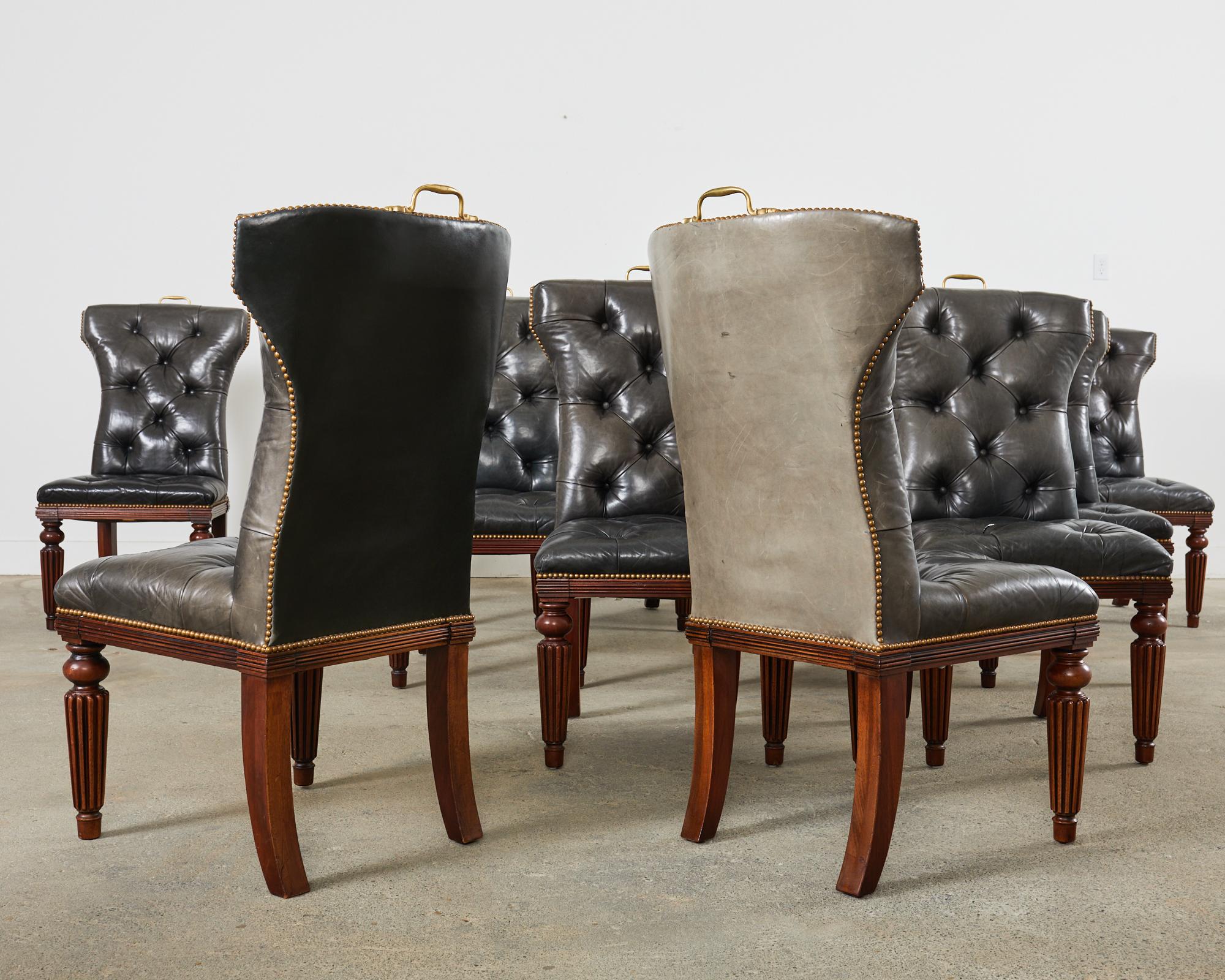Set of Twelve Ralph Lauren Tufted Leather Dining Chairs 12