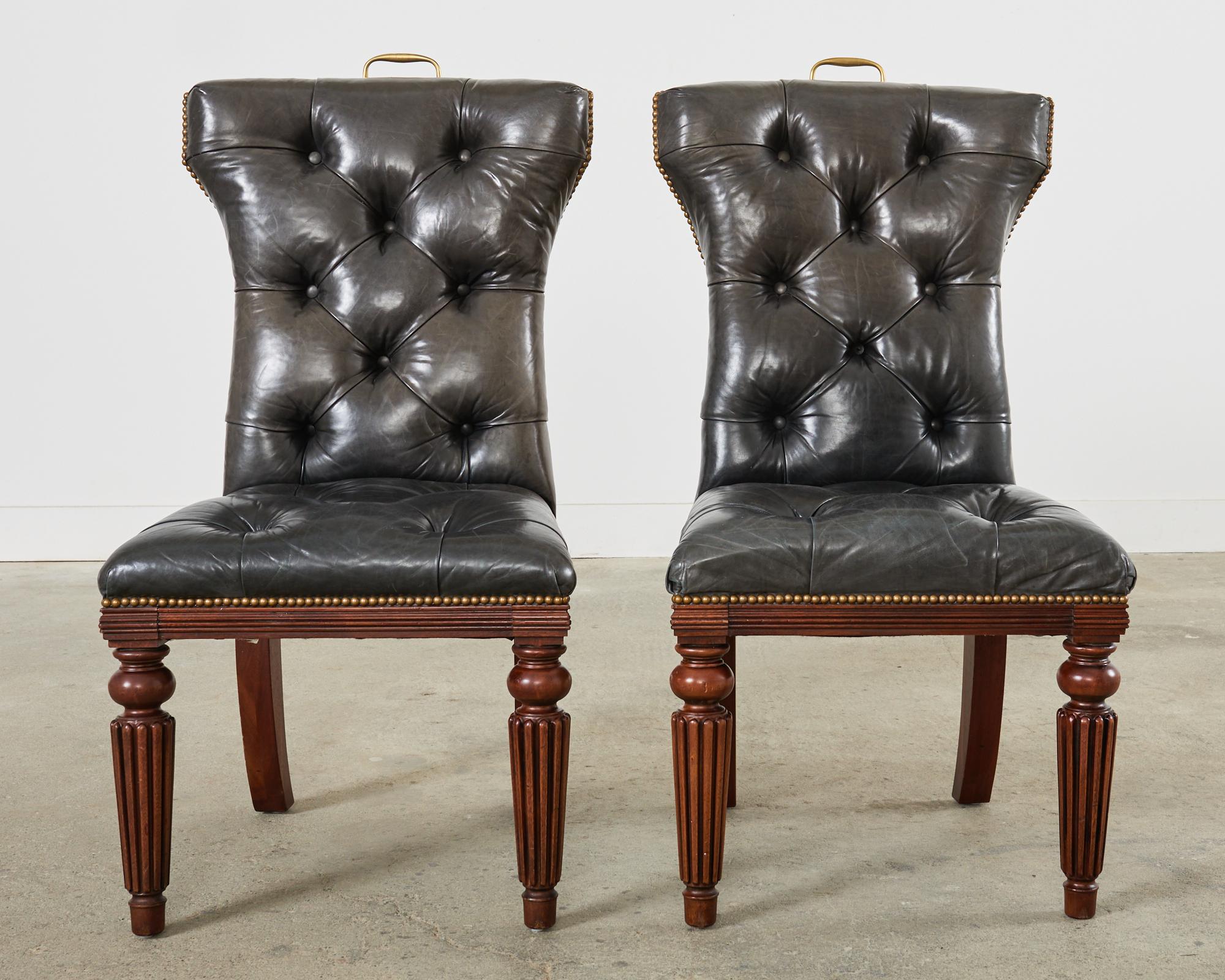 American Set of Twelve Ralph Lauren Tufted Leather Dining Chairs