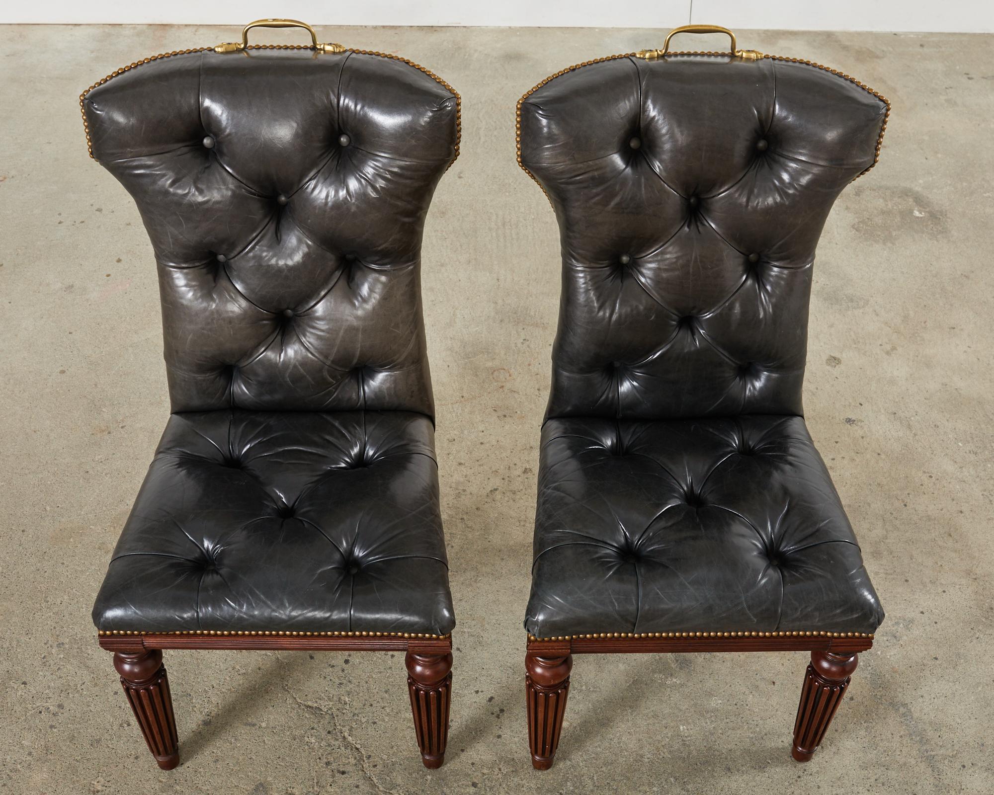 Hand-Crafted Set of Twelve Ralph Lauren Tufted Leather Dining Chairs