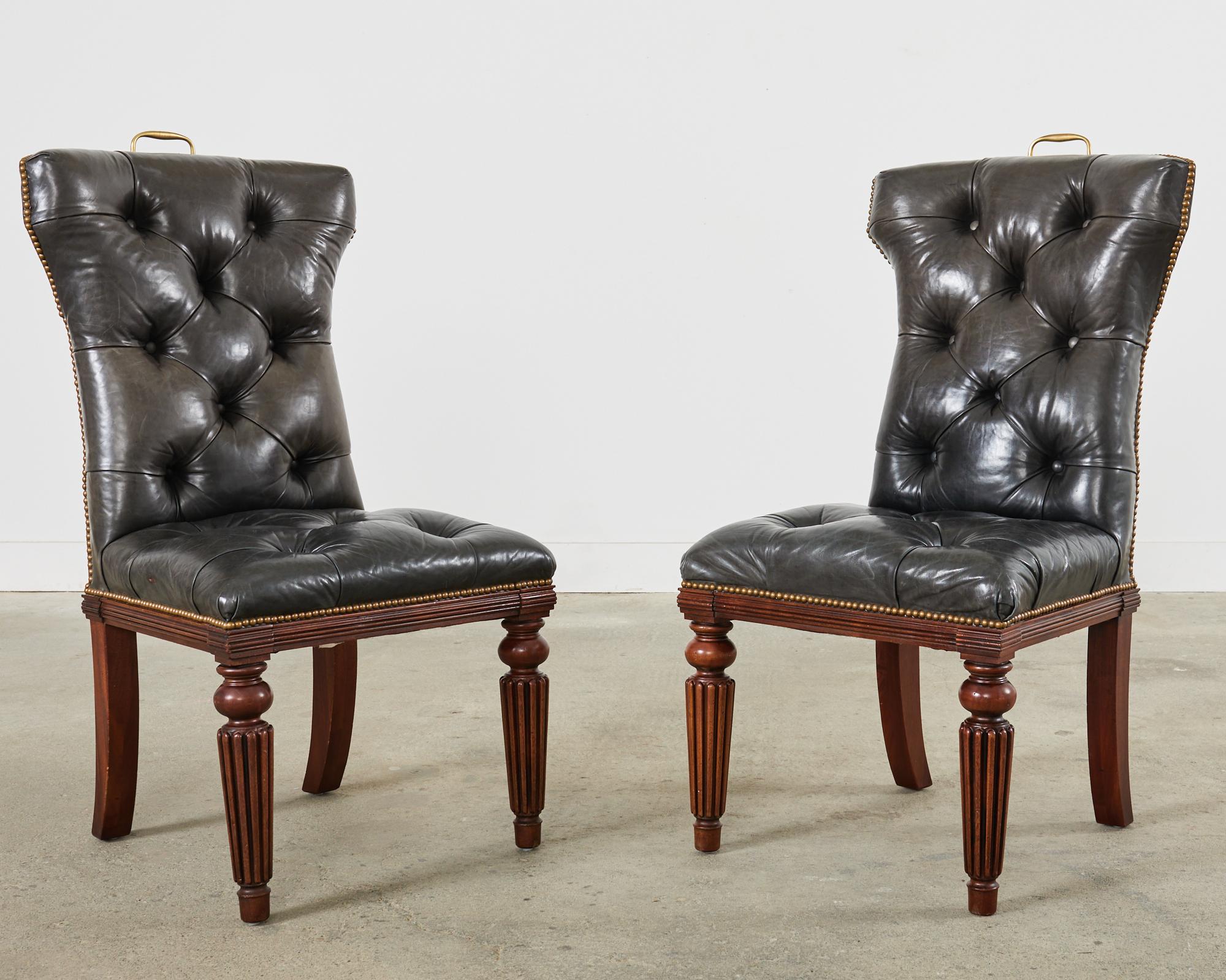 Set of Twelve Ralph Lauren Tufted Leather Dining Chairs In Distressed Condition In Rio Vista, CA