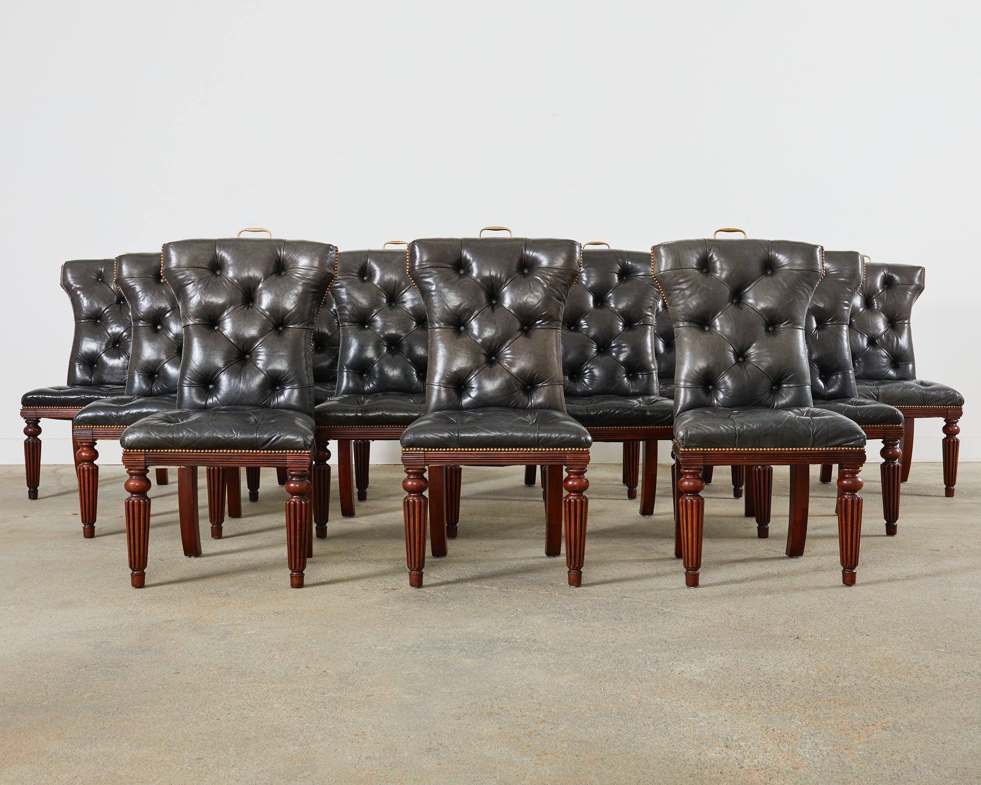 Set of Twelve Ralph Lauren Tufted Leather Dining Chairs For Sale at 1stDibs