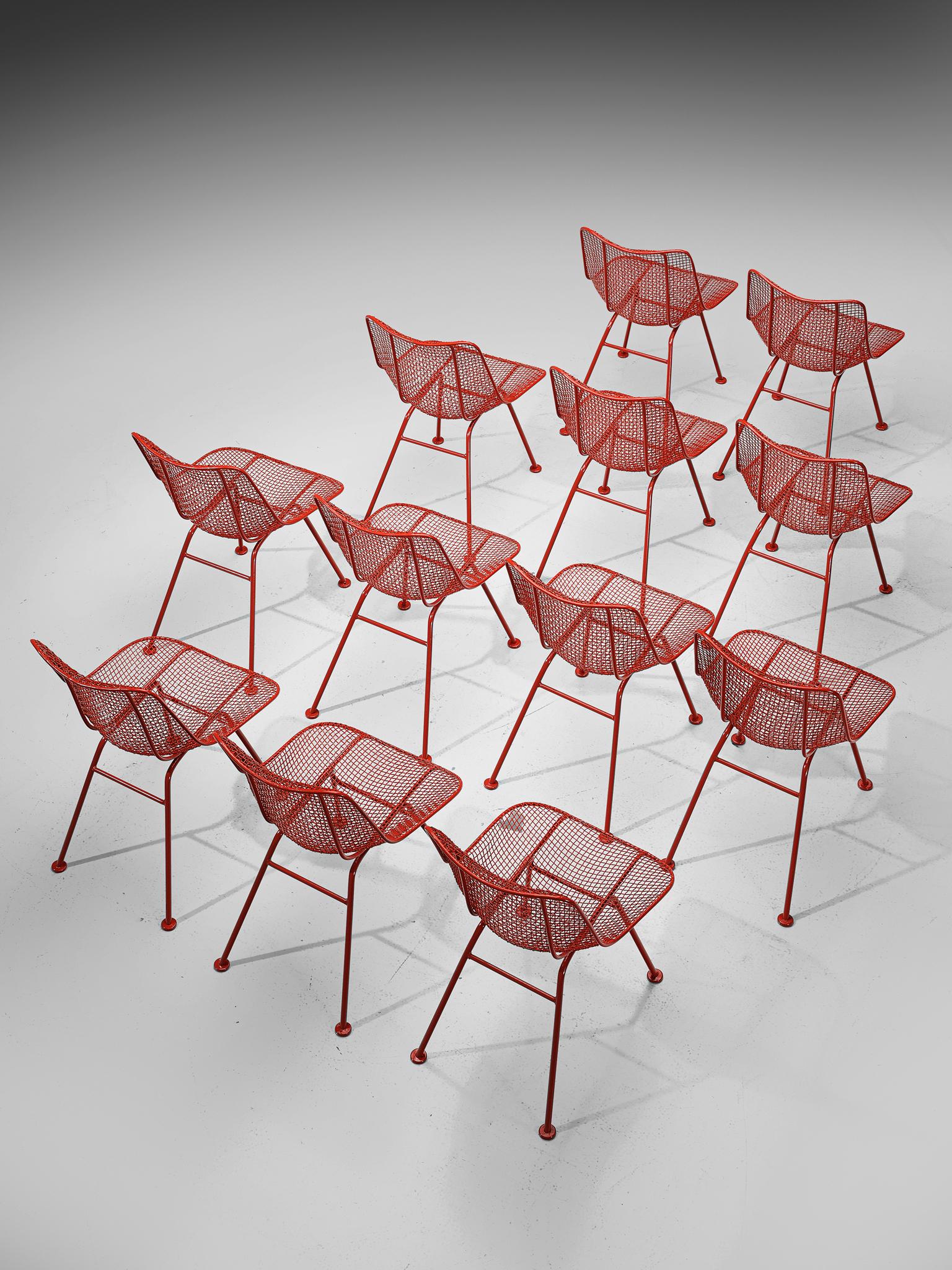 red patio chairs