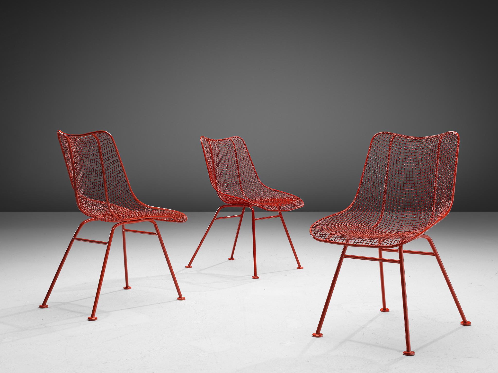 American Set of Twelve Red Coated 'Sculptura' Patio Chairs by Russall Woodard