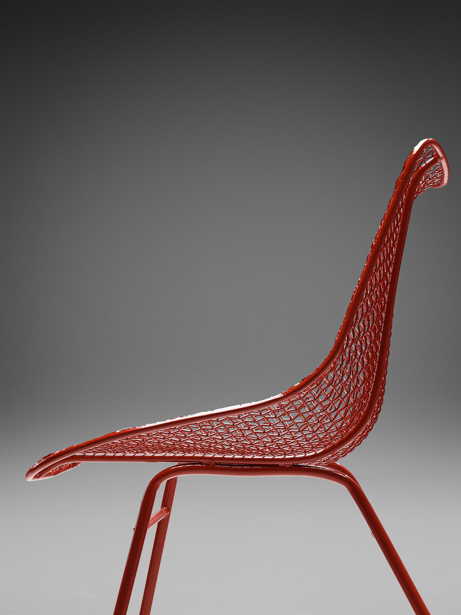Steel Set of Twelve Red Coated 'Sculptura' Patio Chairs by Russall Woodard