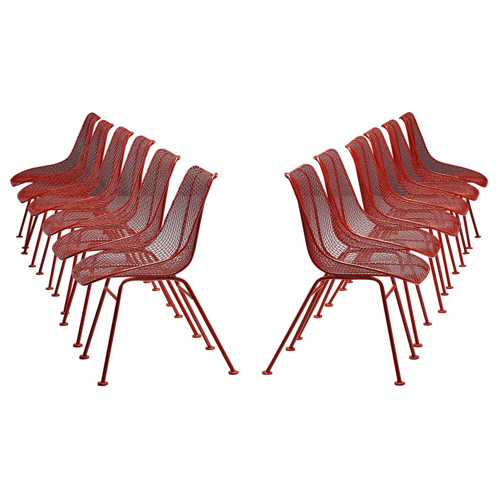 Set of Twelve Red Coated 'Sculptura' Patio Chairs by Russall Woodard