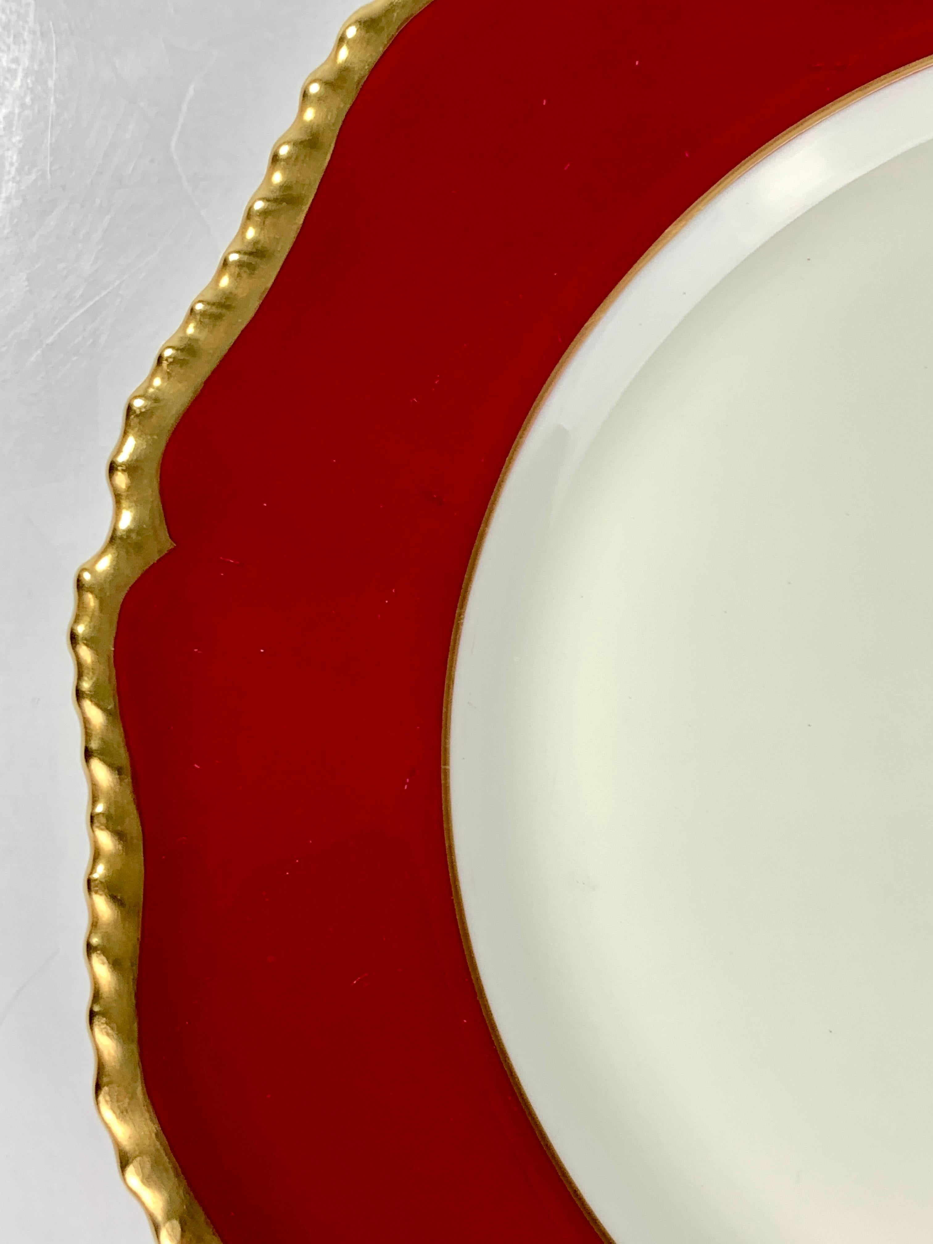 19th Century Set of Twelve Red Dinner Plates Royal Worcester Made in England, 1884
