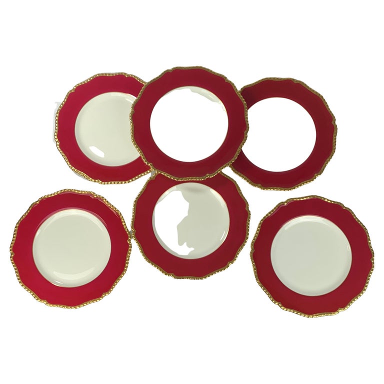 Set of Twelve Red Dinner Plates Royal Worcester Made in England, 1884